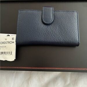 Nordstrom genuine leather Dark Blue Leather Card Holder, new
